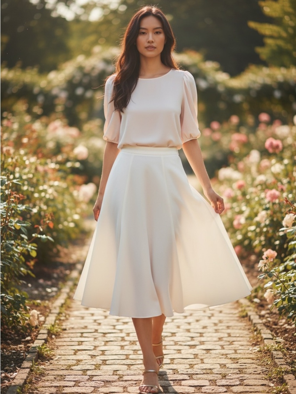 White Flowing Cotton Skirt with Pockets